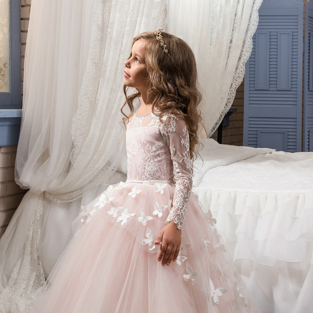 FARFALLA” LACE & TULLE DRESS WITH BUTTERFLY EMBROIDERY – Bambellina