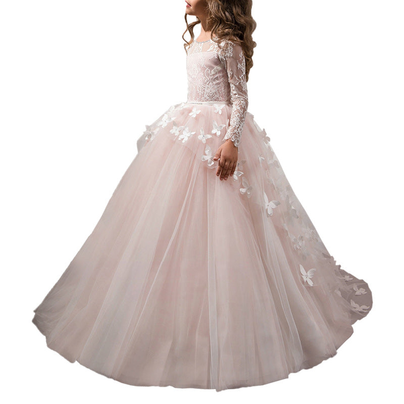FARFALLA” LACE & TULLE DRESS WITH BUTTERFLY EMBROIDERY