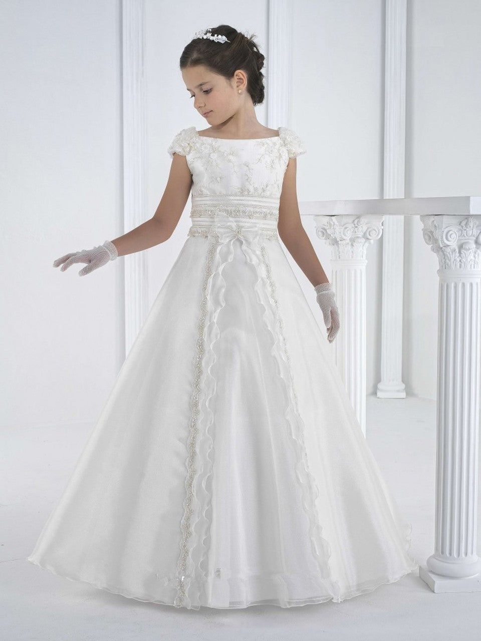 LINEA” EMBROIDERED TULLE COMMUNION DRESS