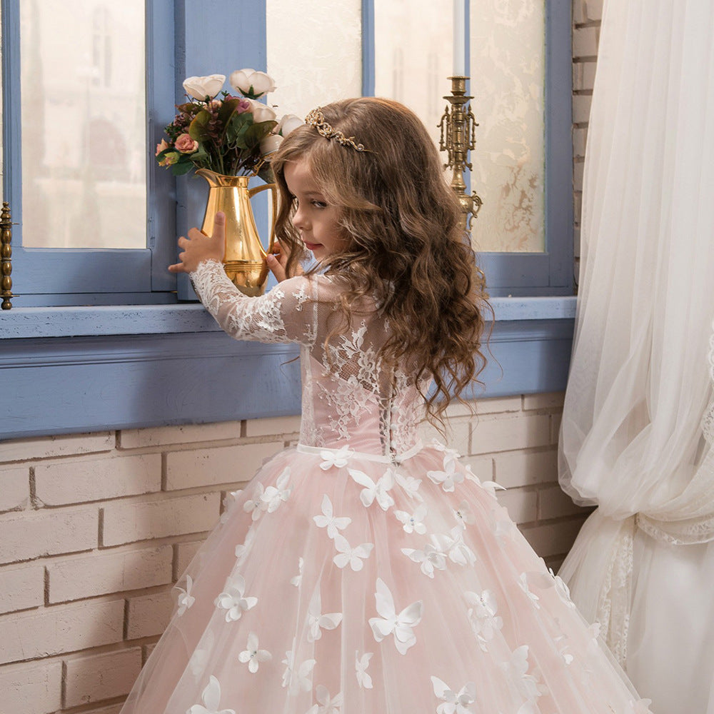 FARFALLA” LACE & TULLE DRESS WITH BUTTERFLY EMBROIDERY