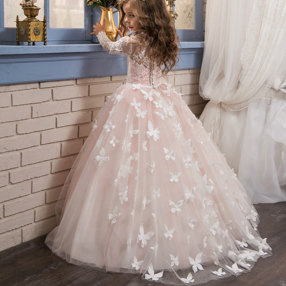 FARFALLA” LACE & TULLE DRESS WITH BUTTERFLY EMBROIDERY