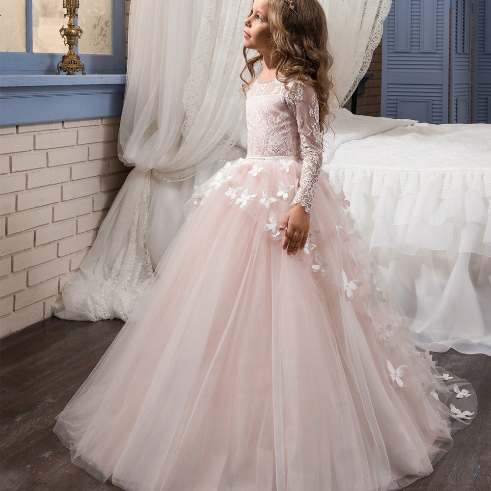 FARFALLA LACE & TULLE DRESS WITH BUTTERFLY EMBROIDERY Bambellina FARFALLA LACE & TULLE DRESS WITH BUTTERFLY EMBROIDERY Bambellina