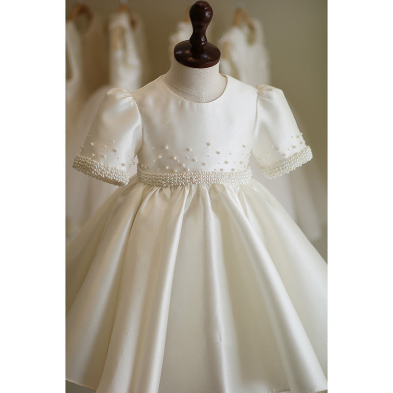 CLASSIC SATIN DRESS WITH PEARL DETAILS
