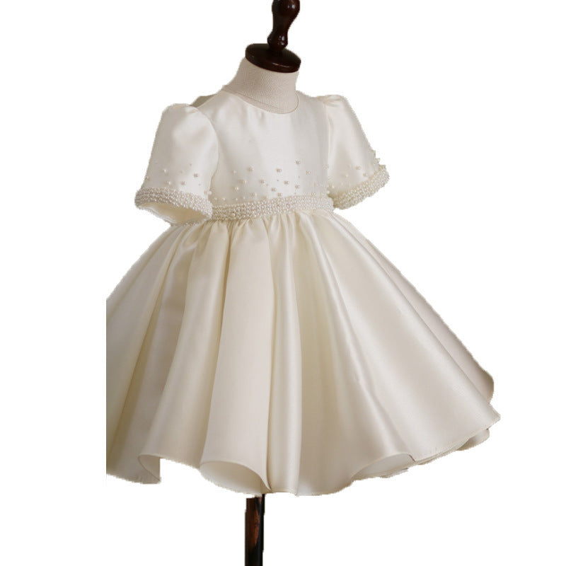 CLASSIC SATIN DRESS WITH PEARL DETAILS