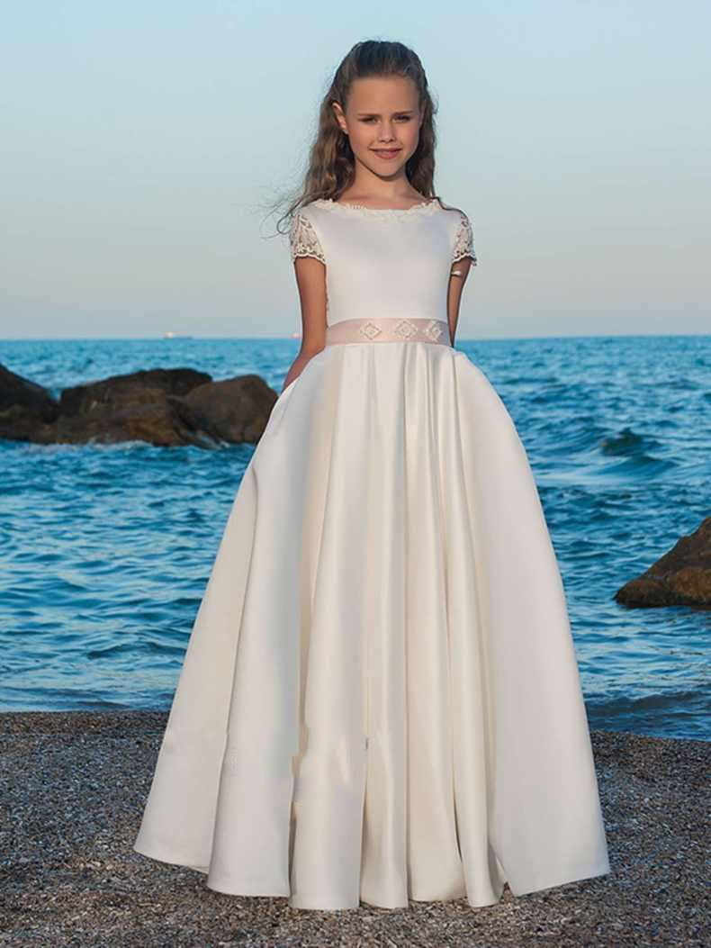 PEARL QUEEN" COMMUNION DRESS WITH LONG TRAIN AND LACE BACK