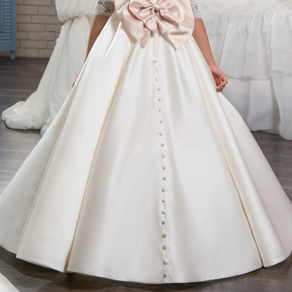 PRINCIPESSA” SATIN & LACE COMMUNION DRESS