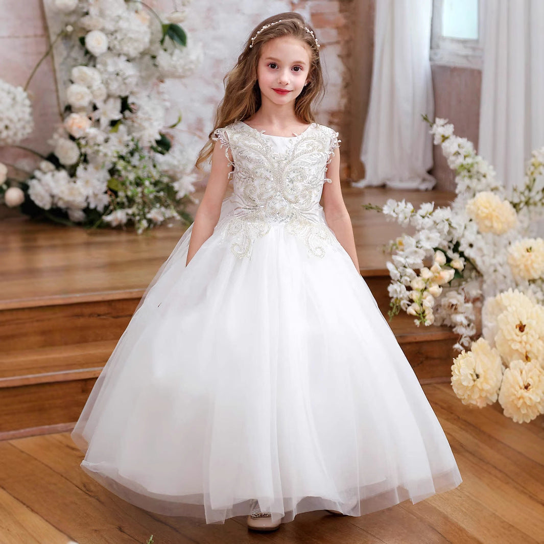 NEVE” WHITE SATIN & TULLE COMMUNION DRESS