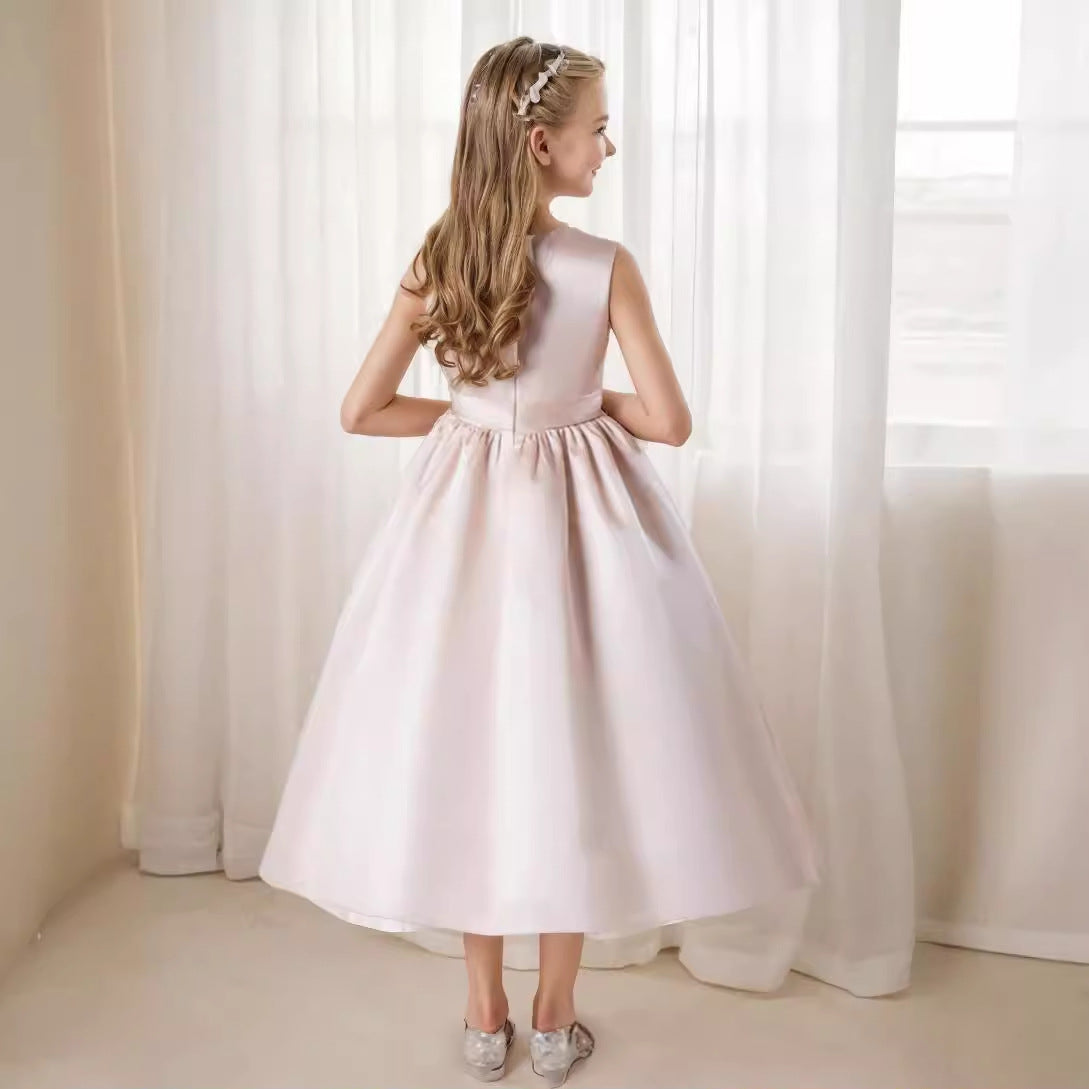 BLUSH WHITE" COMMUNION DRESS WITH ROSE-SHAPED SIDE BOW
