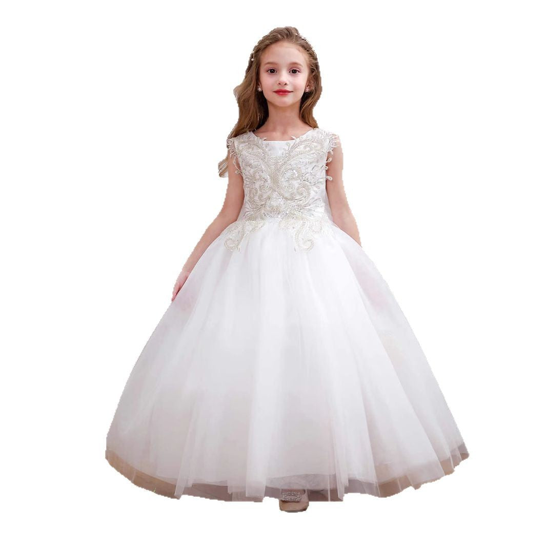 NEVE” WHITE SATIN & TULLE COMMUNION DRESS
