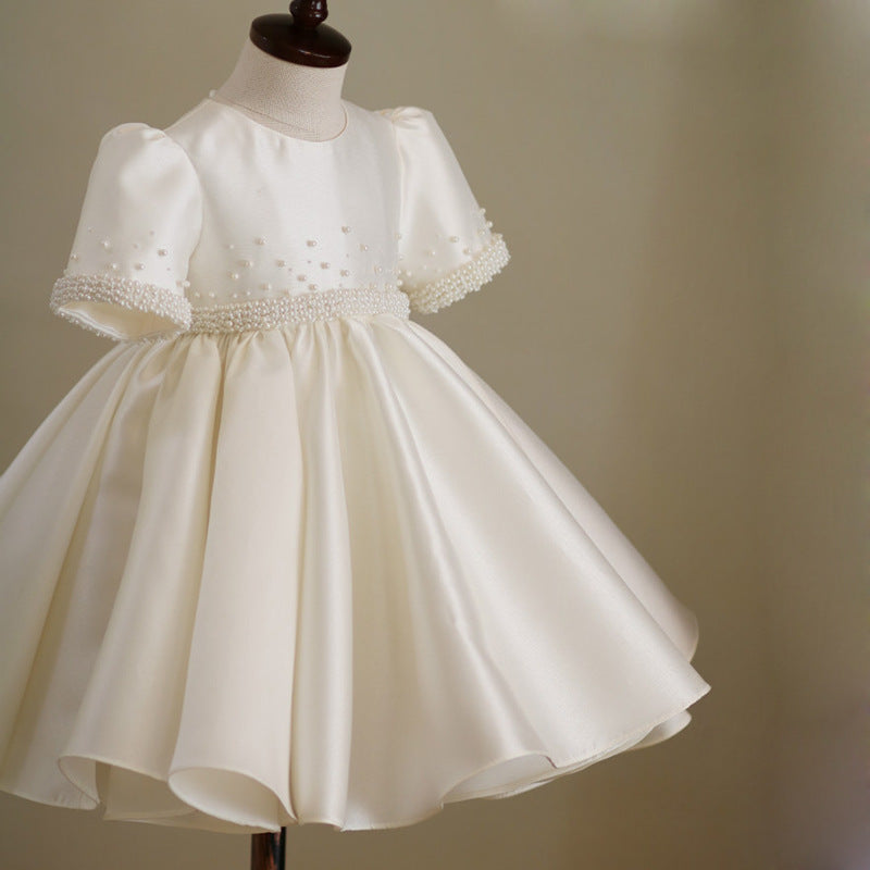 CLASSIC SATIN DRESS WITH PEARL DETAILS