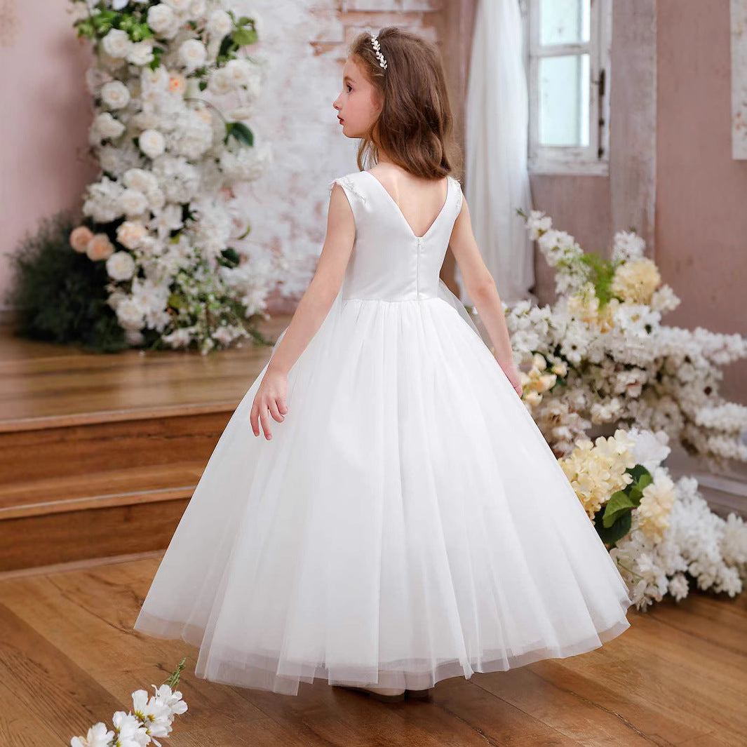 NEVE” WHITE SATIN & TULLE COMMUNION DRESS