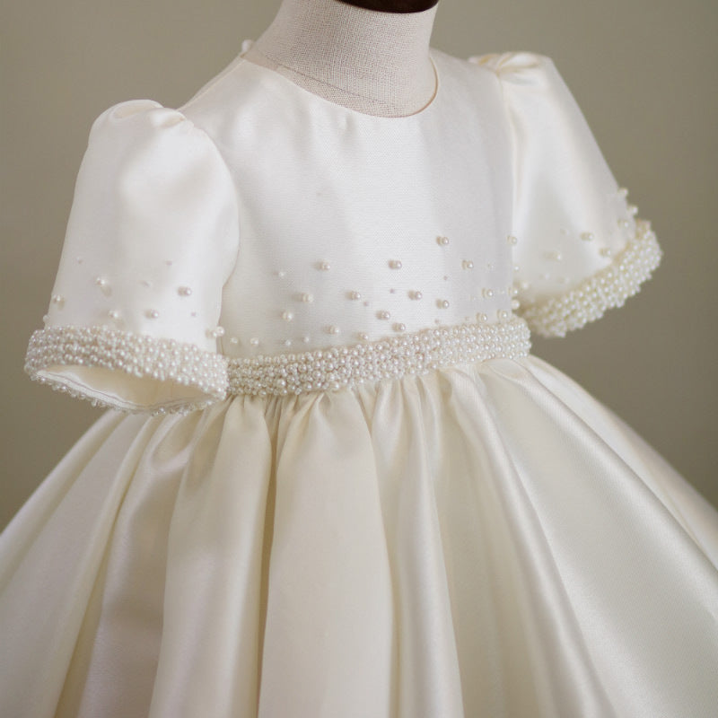 CLASSIC SATIN DRESS WITH PEARL DETAILS