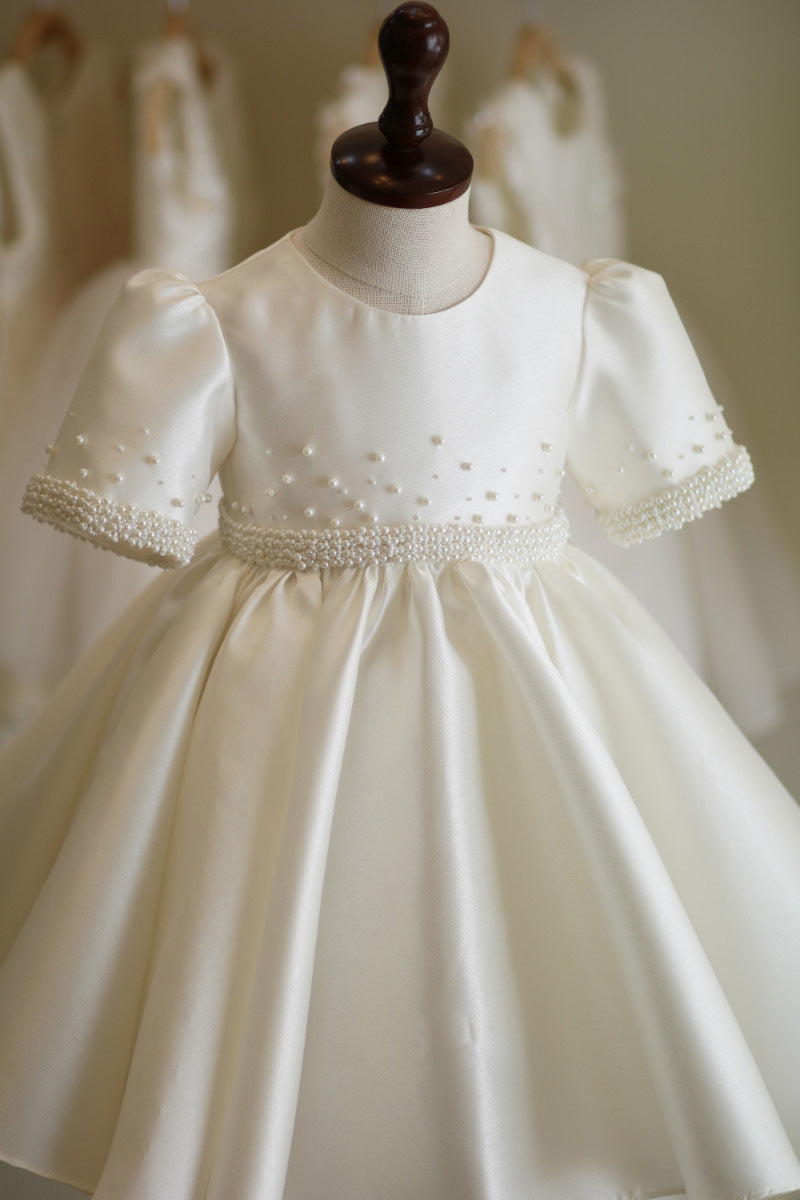 CLASSIC SATIN DRESS WITH PEARL DETAILS