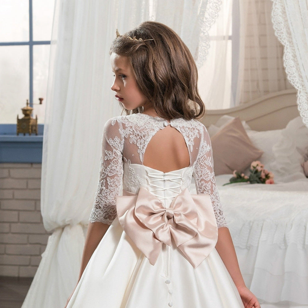 PRINCIPESSA” SATIN & LACE COMMUNION DRESS