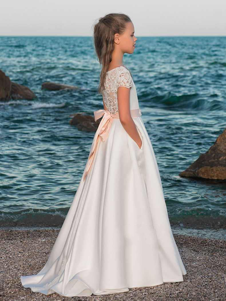 PEARL QUEEN" COMMUNION DRESS WITH LONG TRAIN AND LACE BACK