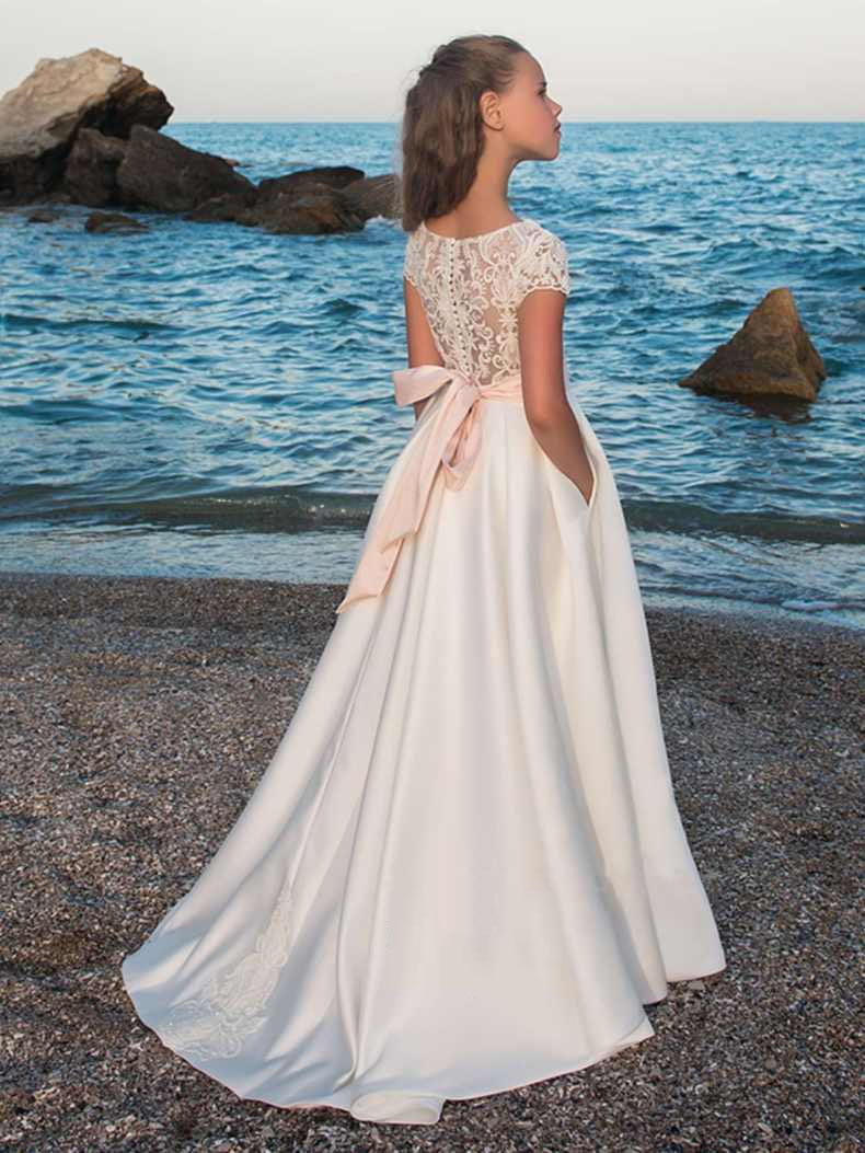 PEARL QUEEN" COMMUNION DRESS WITH LONG TRAIN AND LACE BACK