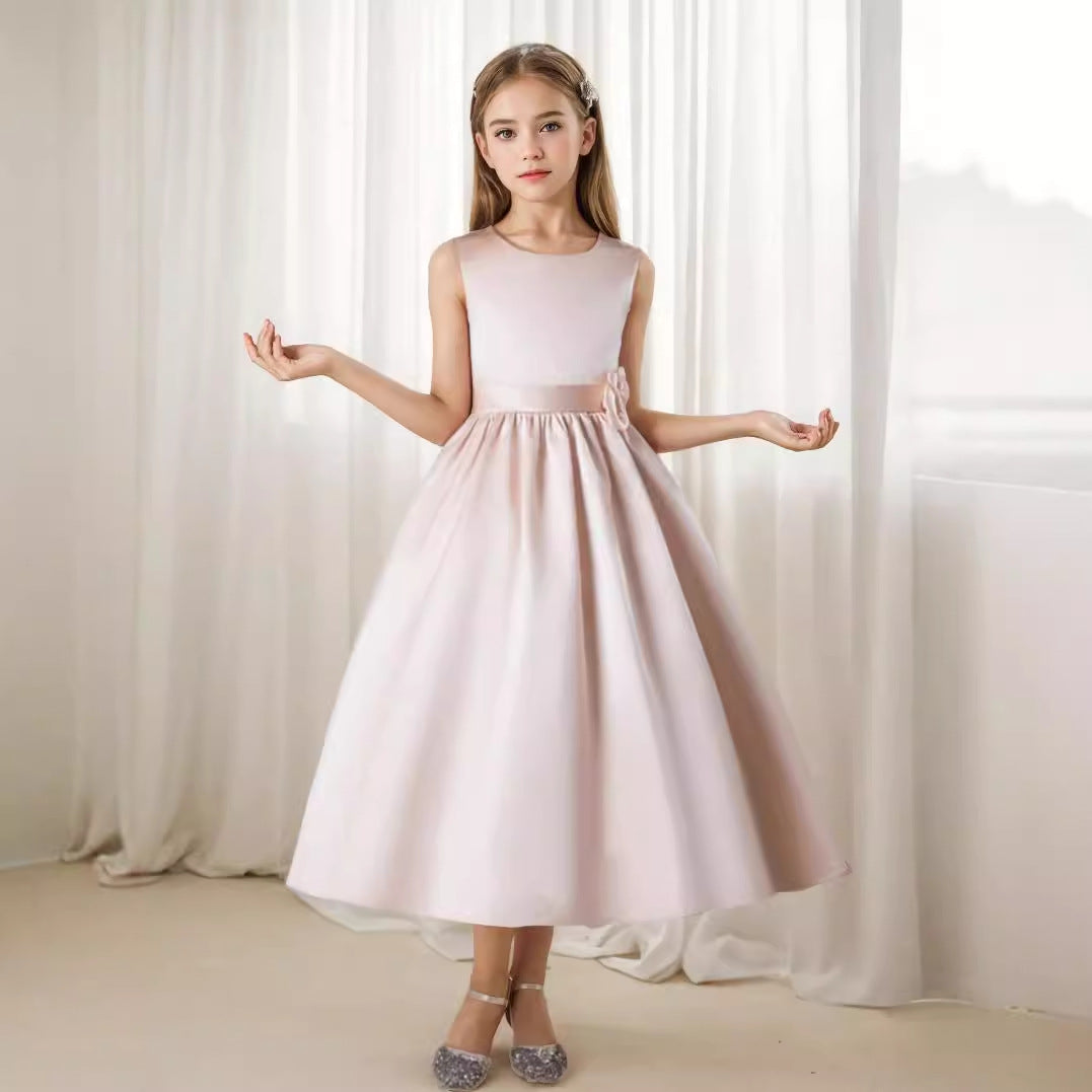 BLUSH WHITE" COMMUNION DRESS WITH ROSE-SHAPED SIDE BOW