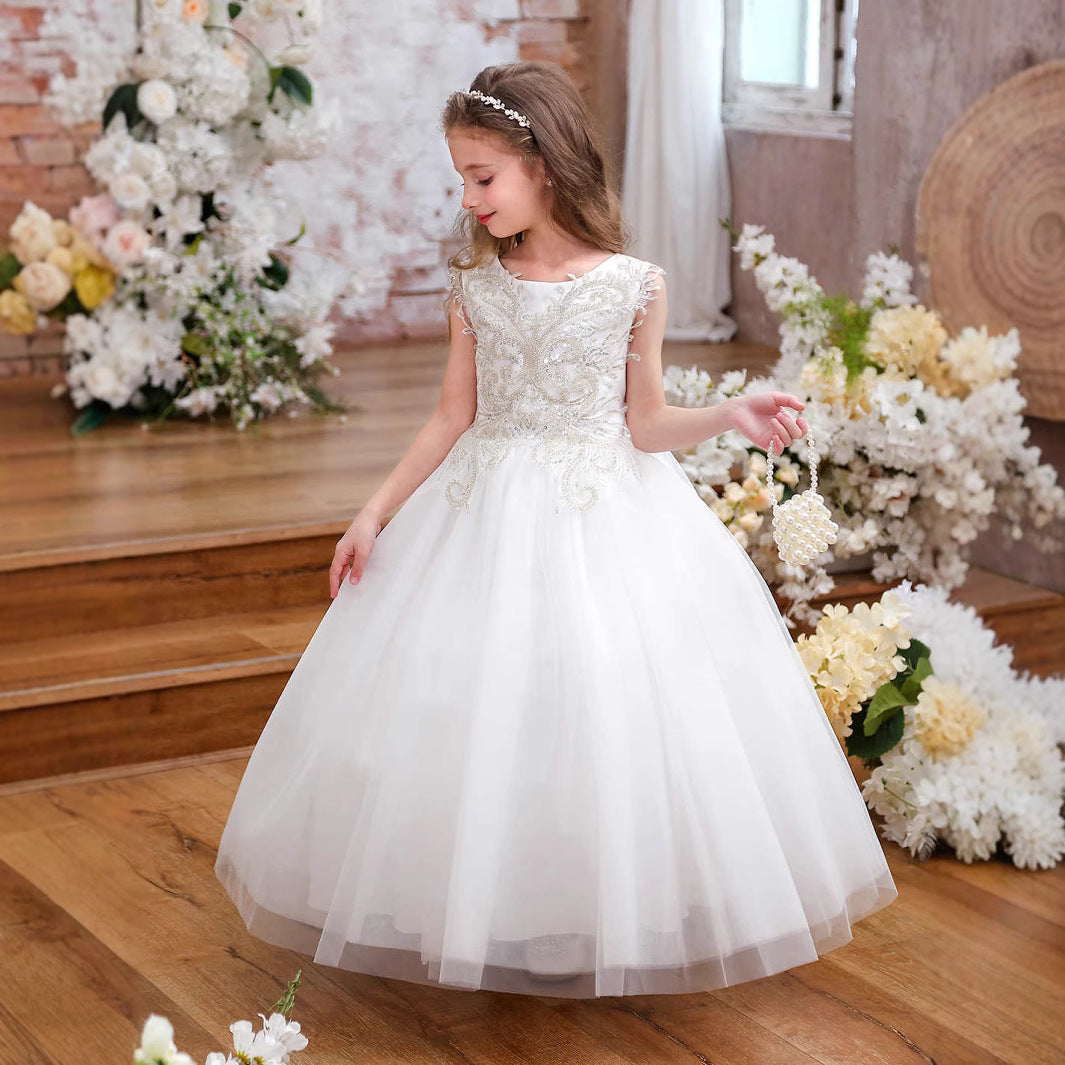 NEVE” WHITE SATIN & TULLE COMMUNION DRESS