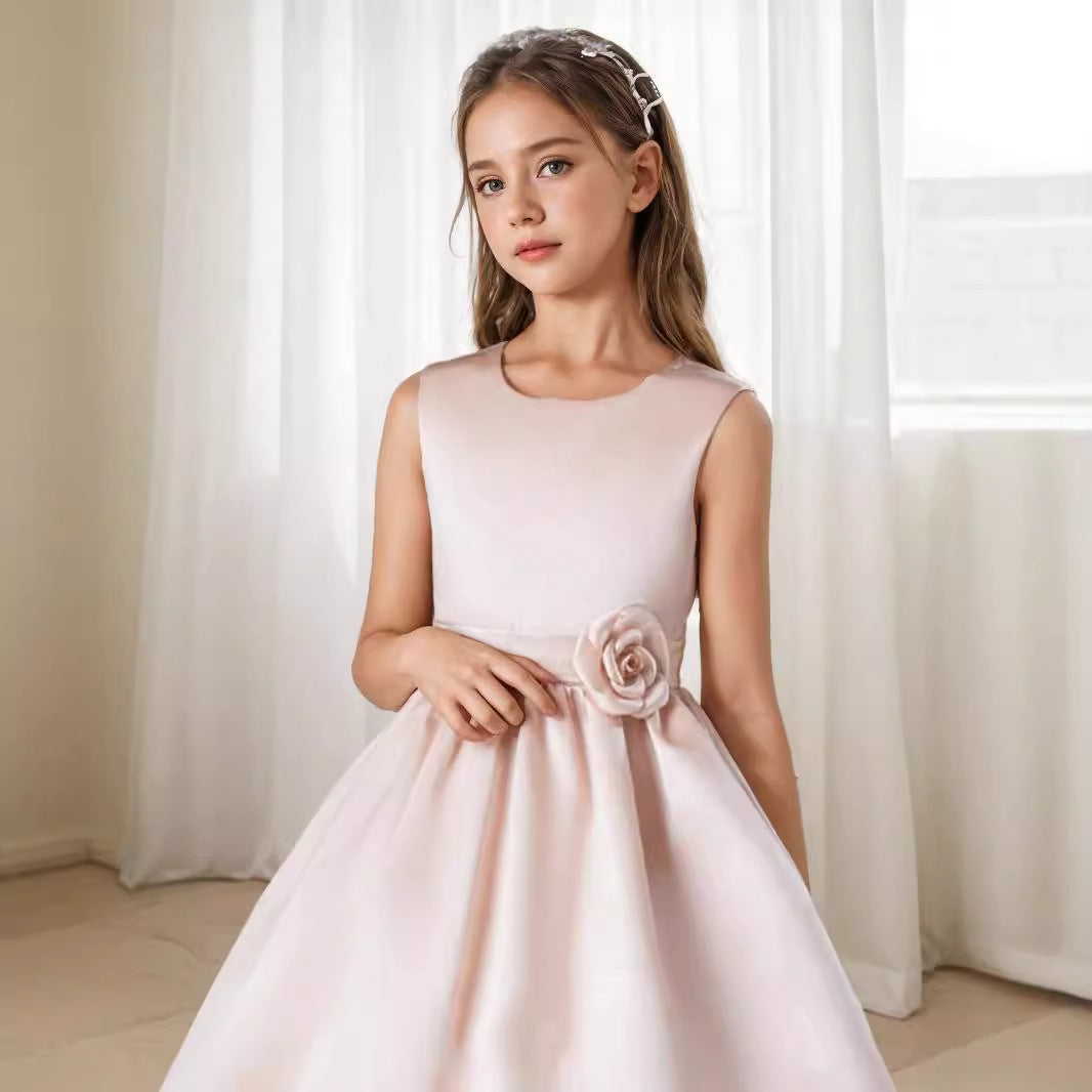 BLUSH WHITE" COMMUNION DRESS WITH ROSE-SHAPED SIDE BOW