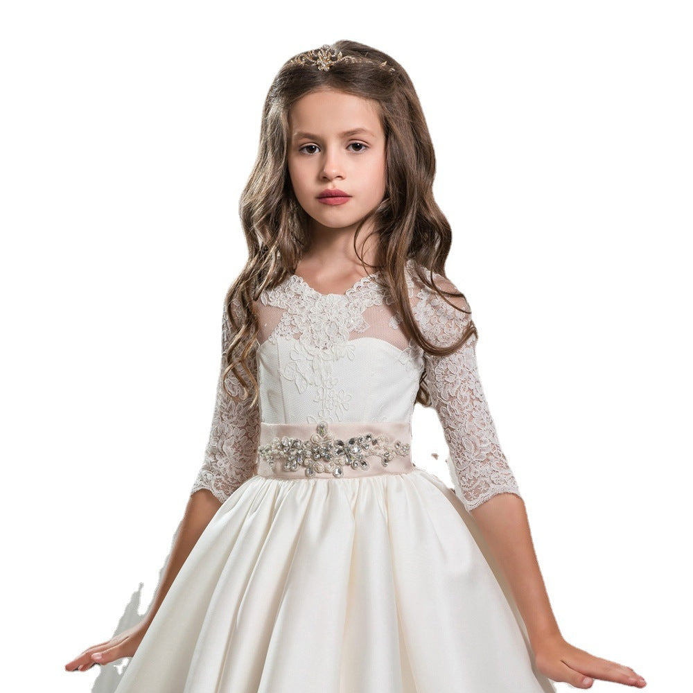 PRINCIPESSA” SATIN & LACE COMMUNION DRESS
