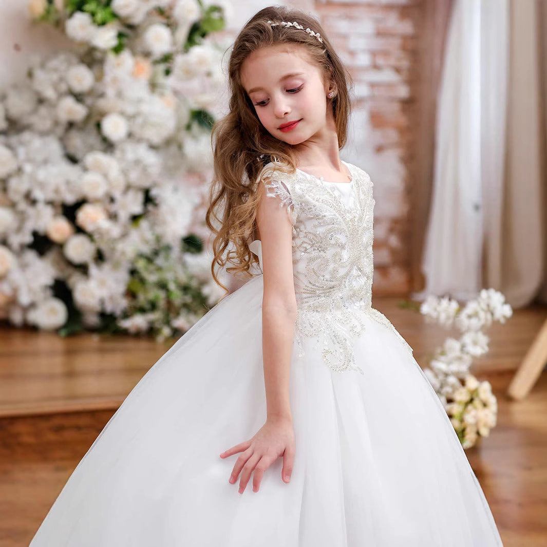 NEVE” WHITE SATIN & TULLE COMMUNION DRESS