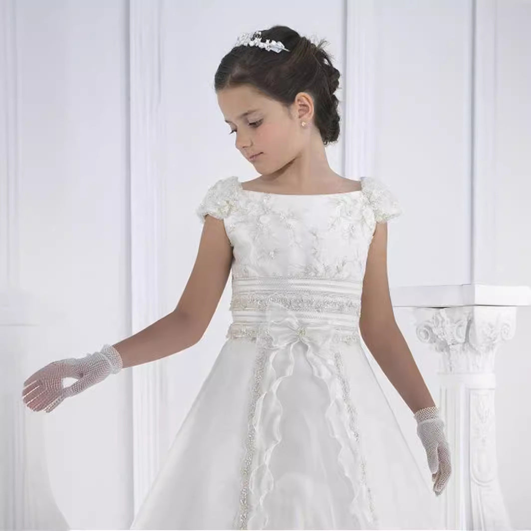 LINEA” EMBROIDERED TULLE COMMUNION DRESS